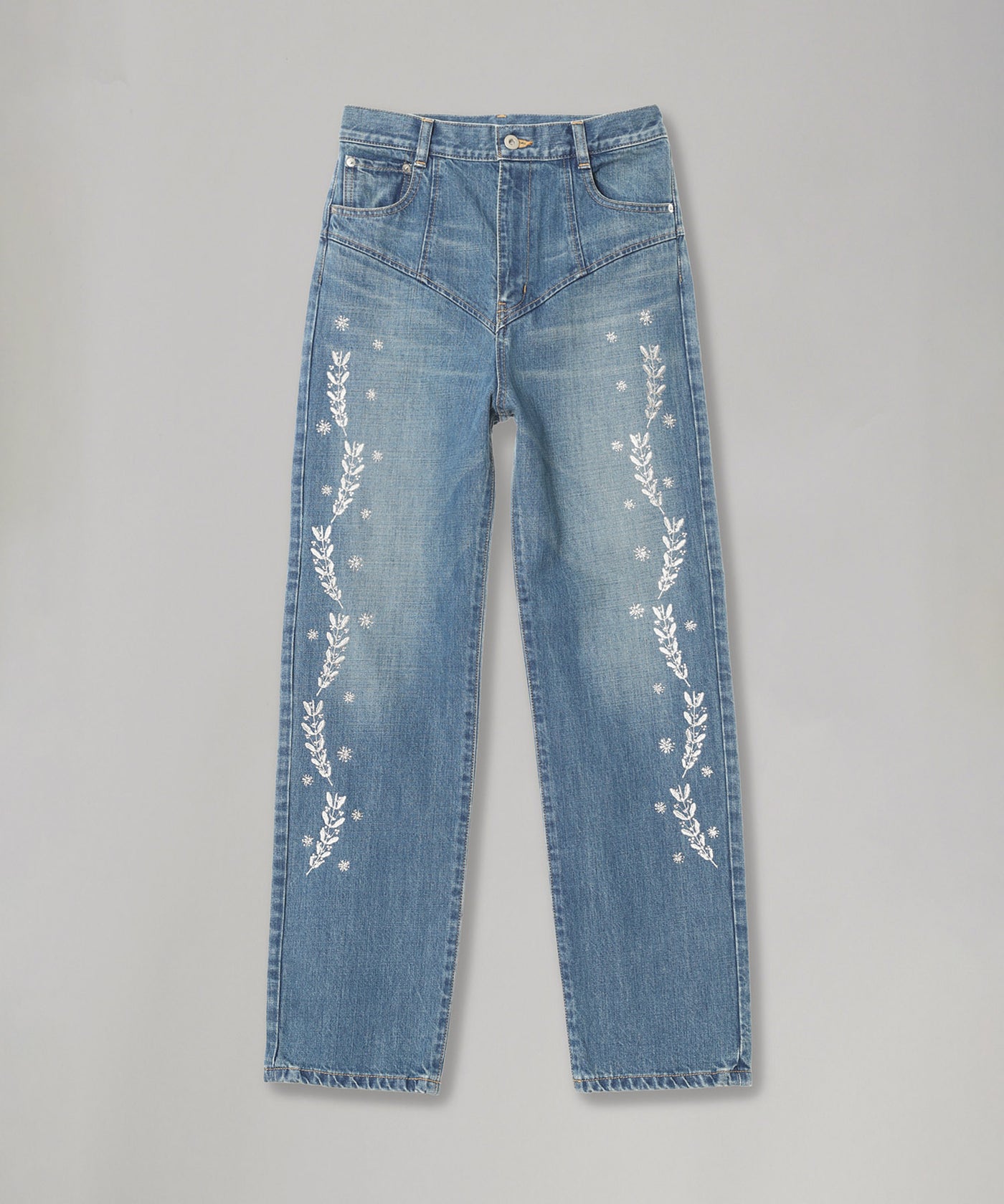 フェティコ(FETICO)｜Embroidered Straight Jeans｜Forget-me-nots