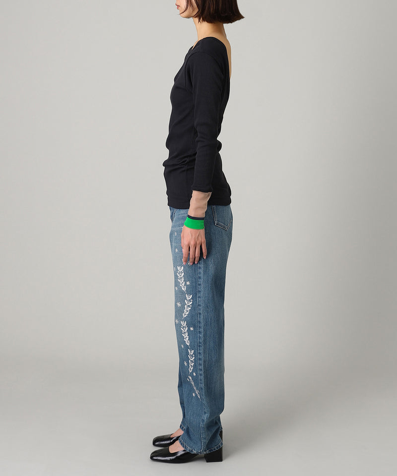Embroidered Straight Jeans-FETICO-Forget-me-nots Online Store