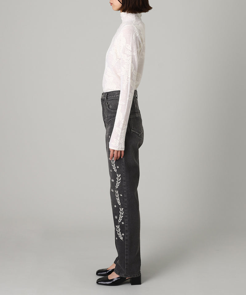 Embroidered Straight Jeans-FETICO-Forget-me-nots Online Store