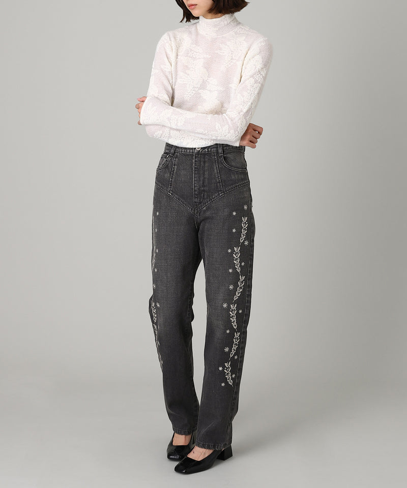 Embroidered Straight Jeans-FETICO-Forget-me-nots Online Store