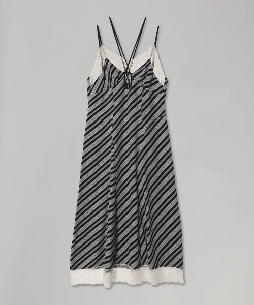 Lace Jaquard Stripe Slip Dress-FETICO-Forget-me-nots Online Store