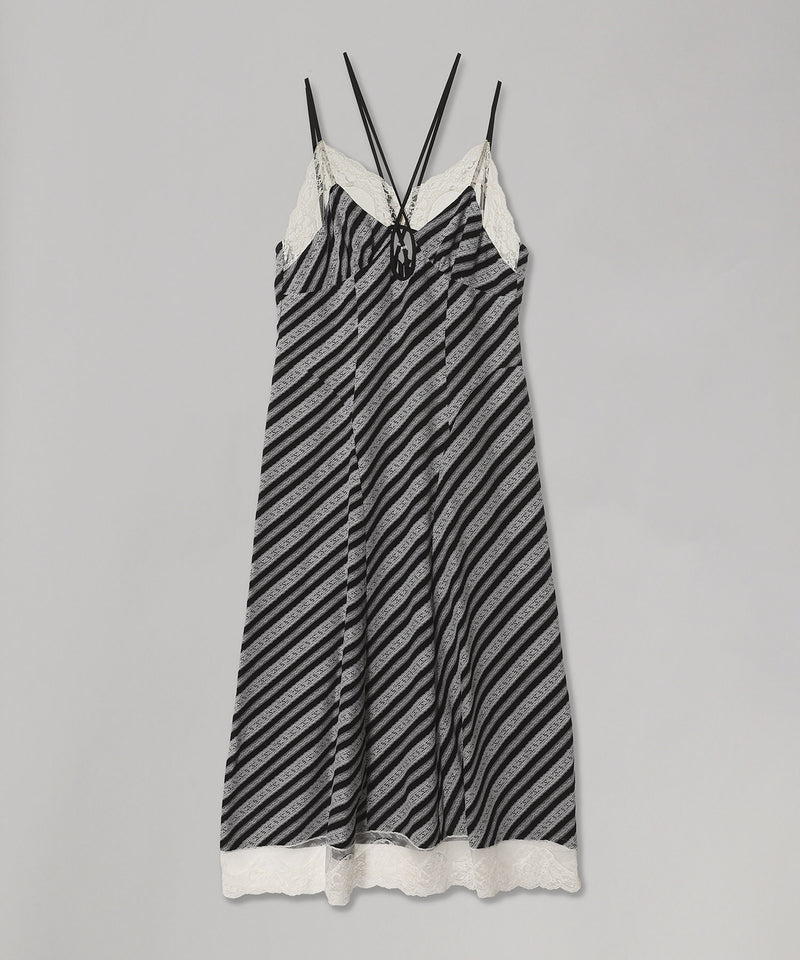 Lace Jaquard Stripe Slip Dress-FETICO-Forget-me-nots Online Store