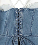 Organic Cotton Denim Pleated Bustier Top-FETICO-Forget-me-nots Online Store