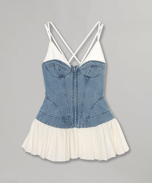 Organic Cotton Denim Pleated Bustier Top-FETICO-Forget-me-nots Online Store