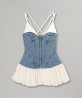 Organic Cotton Denim Pleated Bustier Top-FETICO-Forget-me-nots Online Store