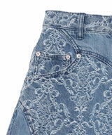 Damask-Jacquard Denim Curve-Fit High-Rise Jeans-FETICO-Forget-me-nots Online Store