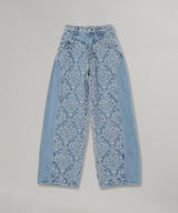 Damask-Jacquard Denim Curve-Fit High-Rise Jeans-FETICO-Forget-me-nots Online Store