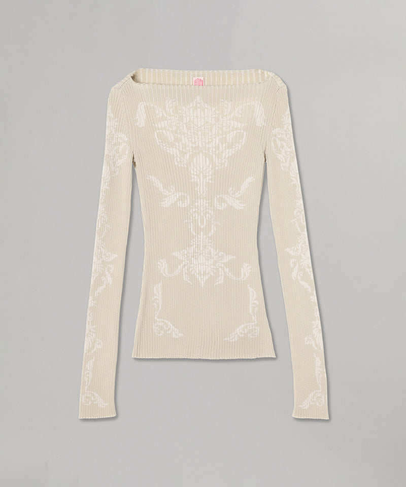 fetico DAMASK-PATTERN RIB KNIT TOP ベージュ Damask-Pattern Rib Knit Top｜フェティコ(FETICO)｜Forget-me-nots
