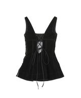 Flocked Denim Peplum Bustier