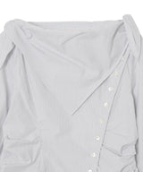 Cotton Stripe Scarf Collar Blouse-FETICO-Forget-me-nots Online Store
