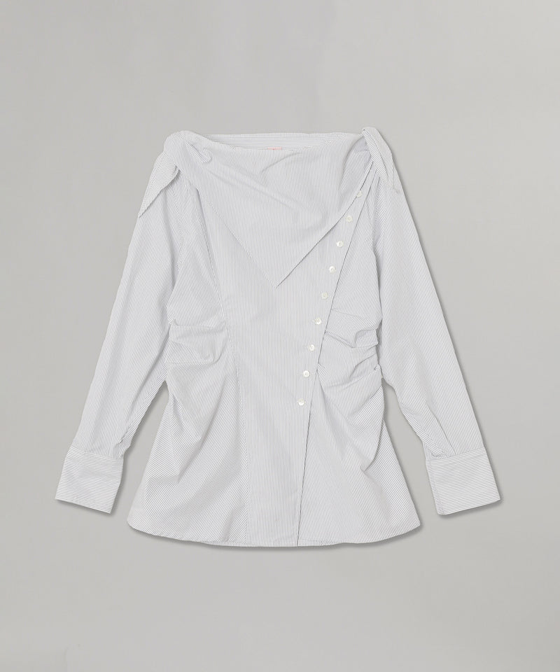 Cotton Stripe Scarf Collar Blouse｜フェティコ(FETICO)｜Forget-me 