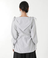 Cotton Stripe Scarf Collar Blouse-FETICO-Forget-me-nots Online Store
