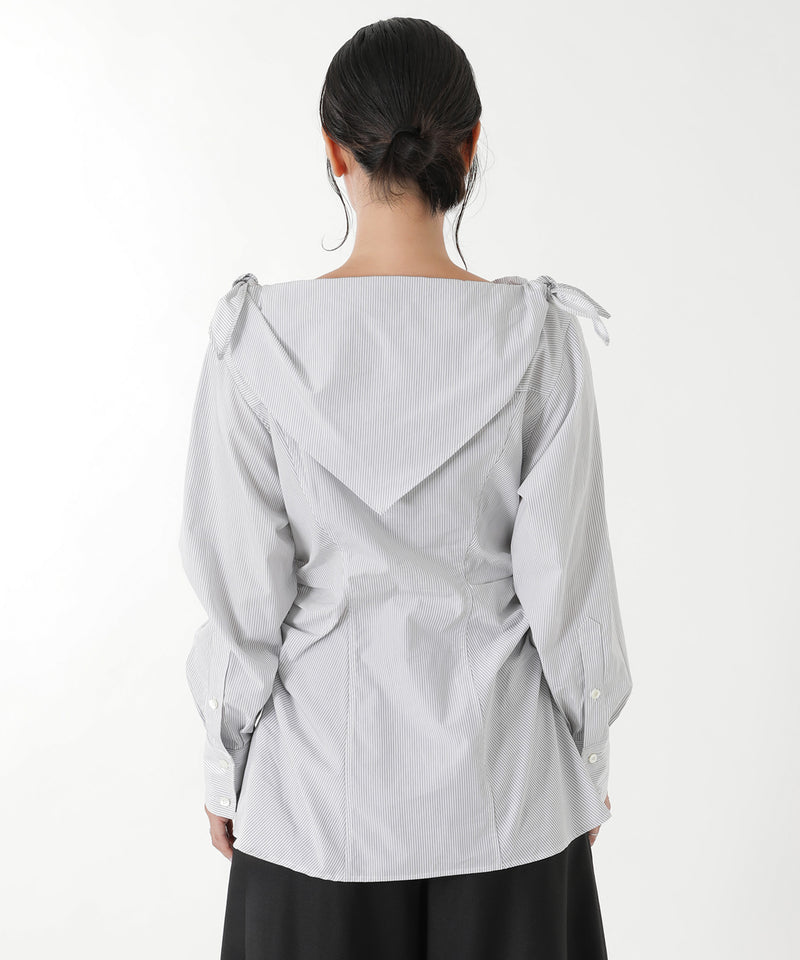 Cotton Stripe Scarf Collar Blouse｜フェティコ(FETICO)｜Forget-me 
