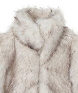 White Stand-Collar Structured Faux Fur Jacket