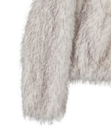 White Stand-Collar Structured Faux Fur Jacket