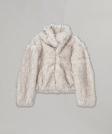 White Stand-Collar Structured Faux Fur Jacket
