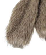 Brown Hooded Zip-Up Short Faux Fur Jacket