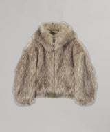 Brown Hooded Zip-Up Short Faux Fur Jacket