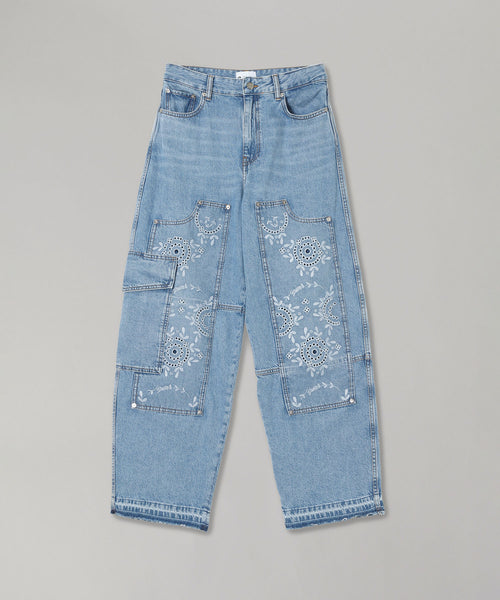Broderie Anglaise Denim Carpenter Jeans-GANNI-Forget-me-nots Online Store