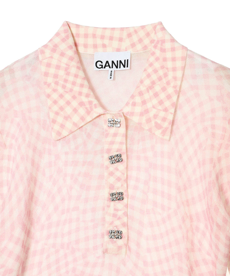 Sheer Cotton Printed Polo-GANNI-Forget-me-nots Online Store