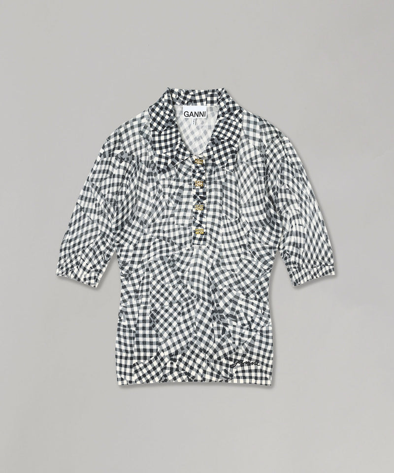 Sheer Cotton Printed Polo-GANNI-Forget-me-nots Online Store