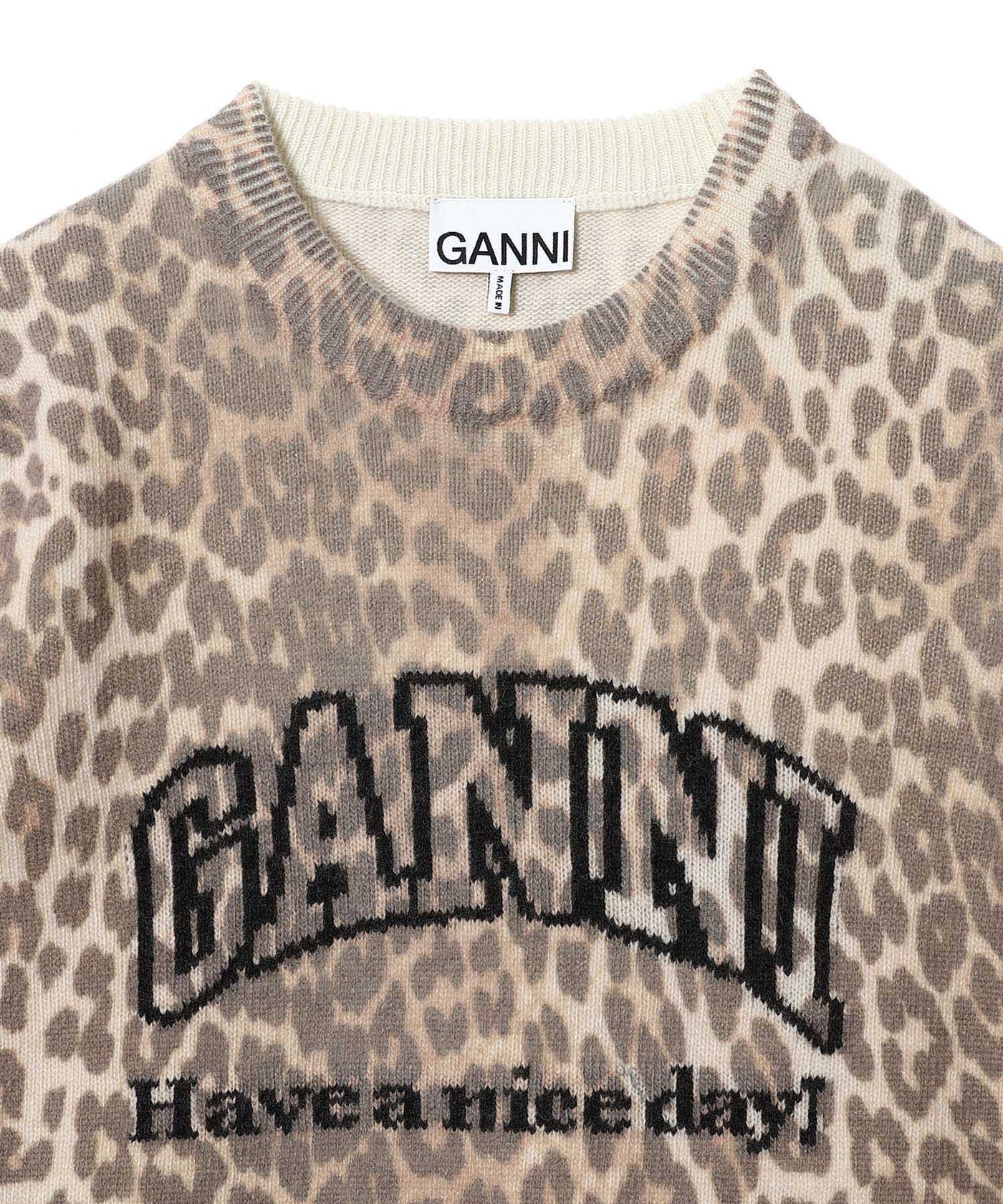 Tシャツ・カットソー GANNI LEOPARD WOOL MIX T-SHIRT Leopard Leopard Wool Mix T-shirt | GANNI US