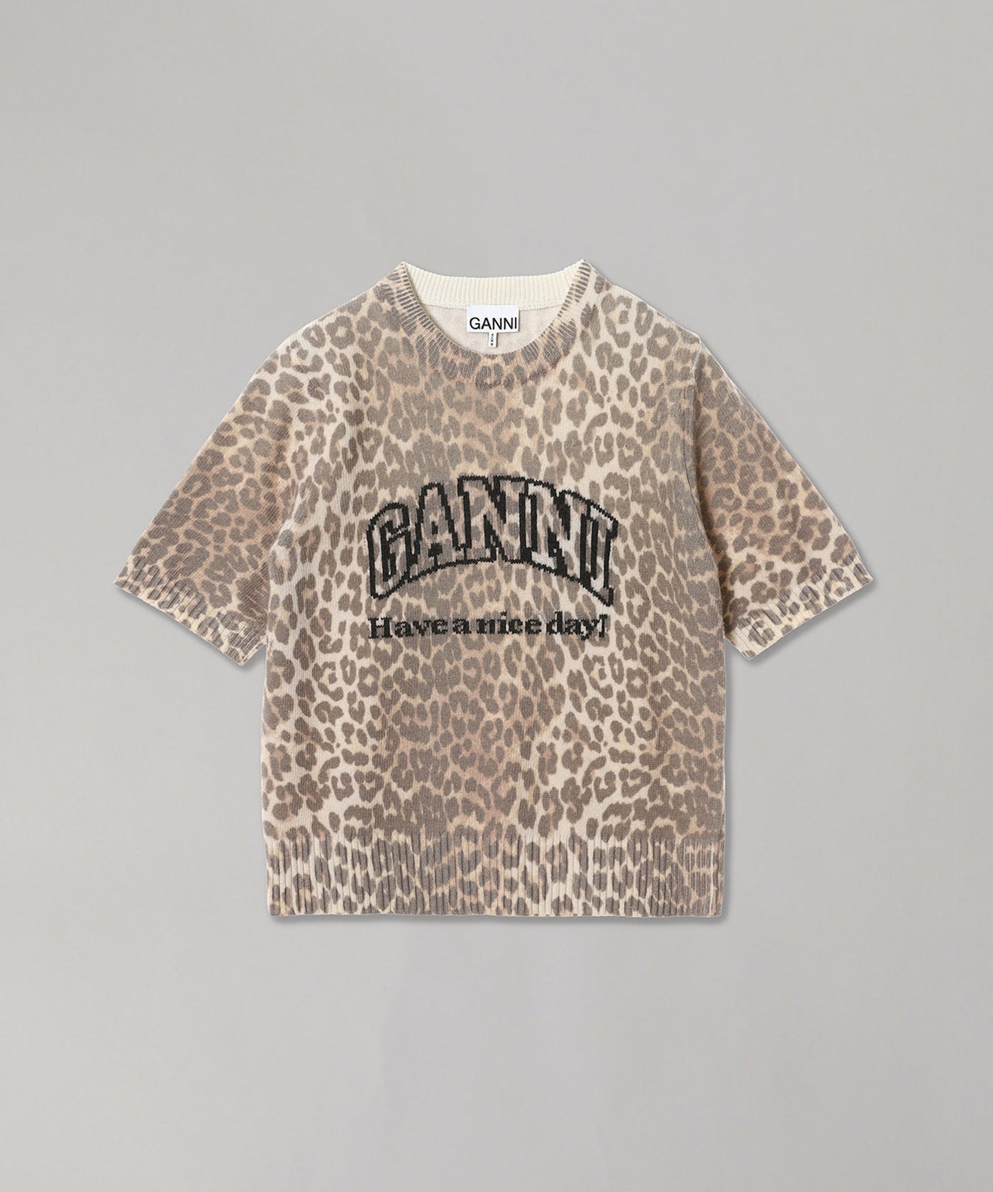 ガニー(GANNI)｜Graphic Wool Mix Printed Leopard T-Shirt