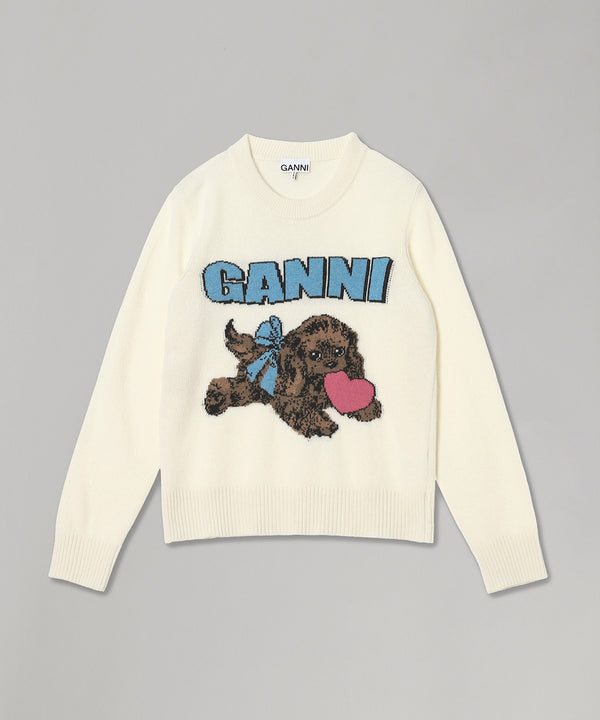 Graphic Wool Mix Fluffy Puppy Love Crewneck-GANNI-Forget-me-nots Online Store
