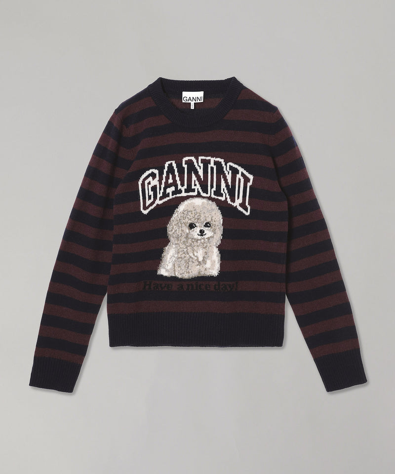 Graphic Wool Mix Poodle Stripe Crewneck-GANNI-Forget-me-nots Online Store