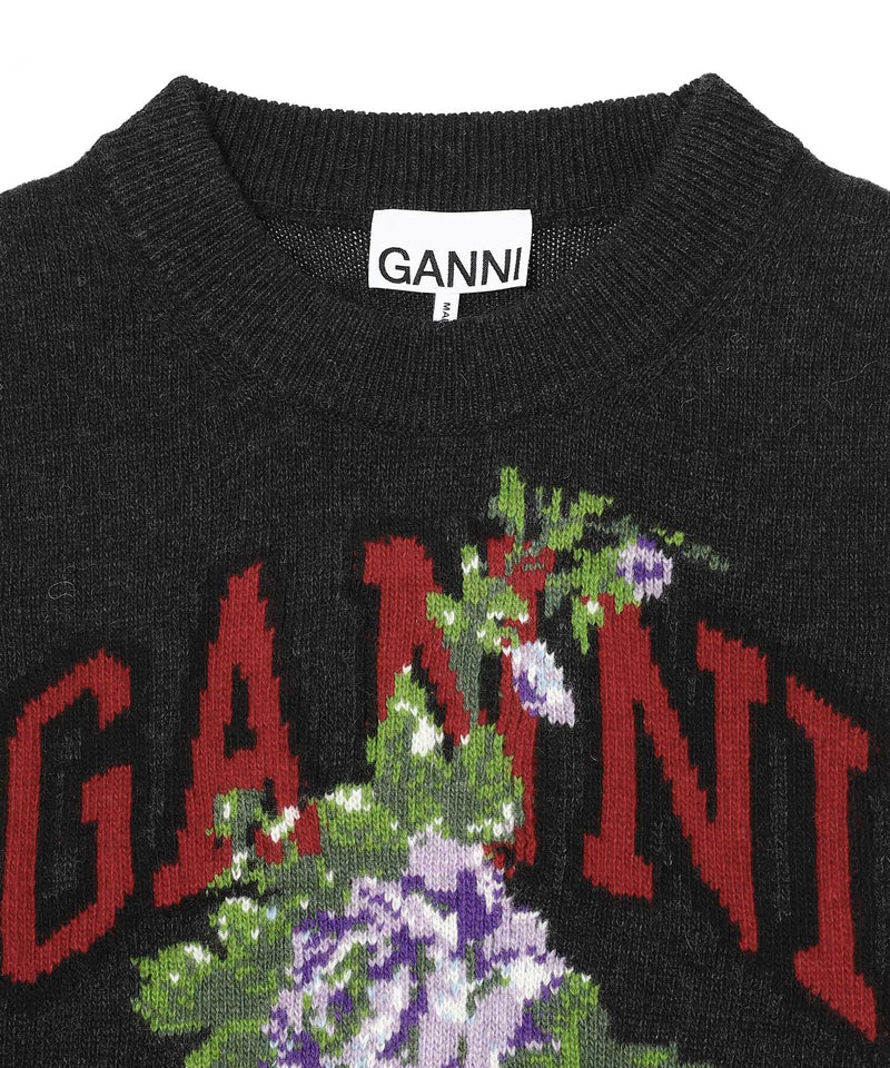Graphic Wool Mix Flowers Vest-GANNI-Forget-me-nots Online Store