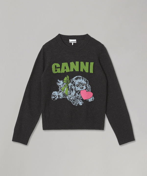 Graphic Wool Mix Puppy Love Crewneck-GANNI-Forget-me-nots Online Store