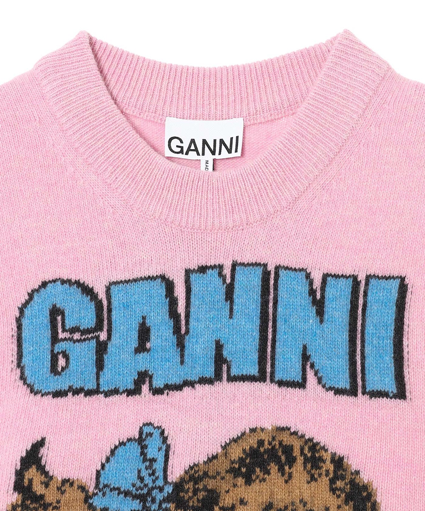 GANNI ピンク ニットベスト 犬イラスト ガニー(GANNI)｜Graphic Wool