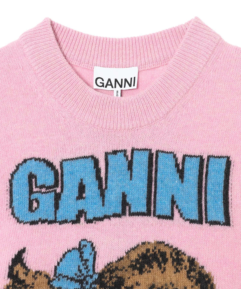 Graphic Wool Mix Pink Puppy Love Vest-GANNI-Forget-me-nots Online Store