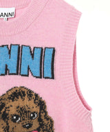 Graphic Wool Mix Pink Puppy Love Vest-GANNI-Forget-me-nots Online Store