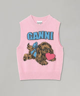 Graphic Wool Mix Pink Puppy Love Vest-GANNI-Forget-me-nots Online Store