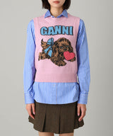 Graphic Wool Mix Pink Puppy Love Vest-GANNI-Forget-me-nots Online Store