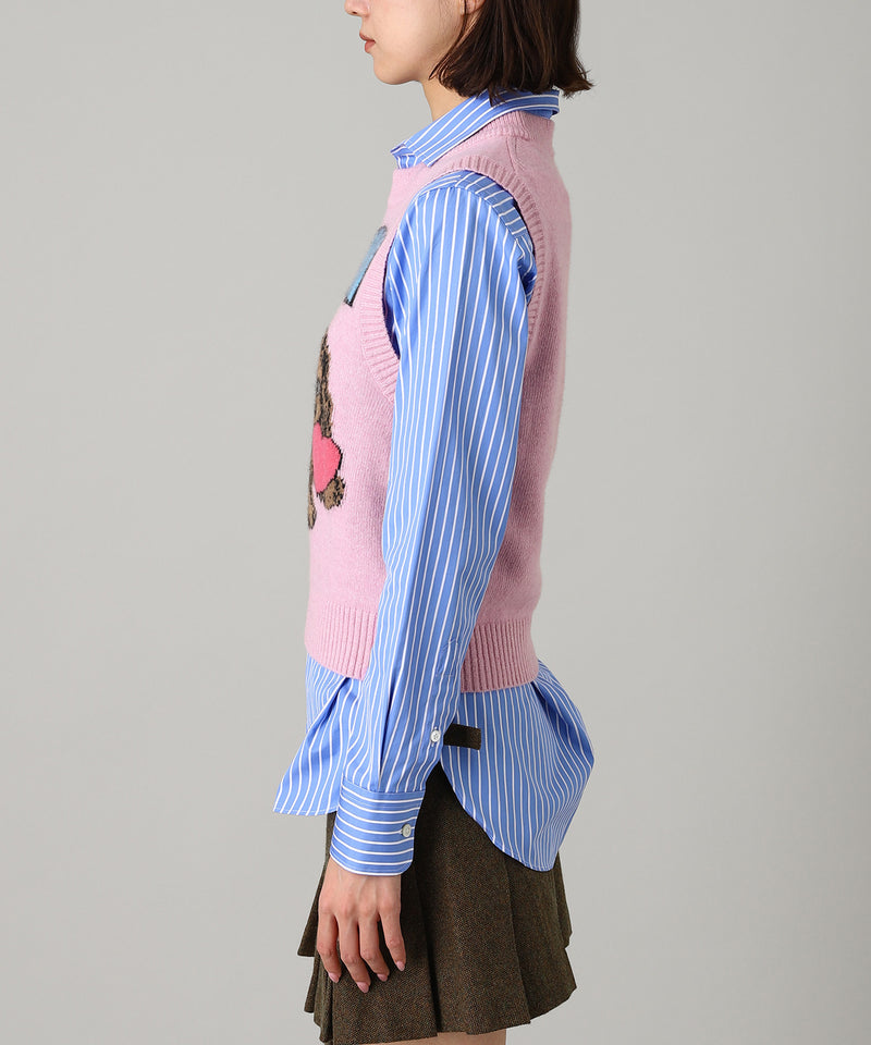 Graphic Wool Mix Pink Puppy Love Vest-GANNI-Forget-me-nots Online Store