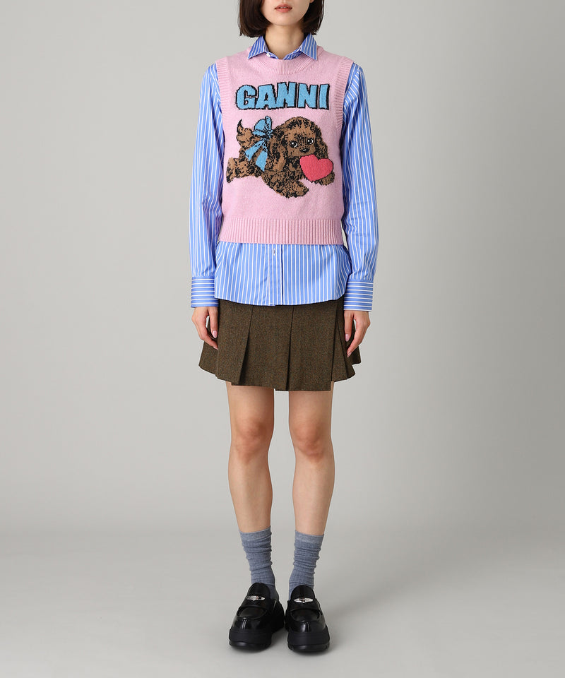 Graphic Wool Mix Pink Puppy Love Vest-GANNI-Forget-me-nots Online Store