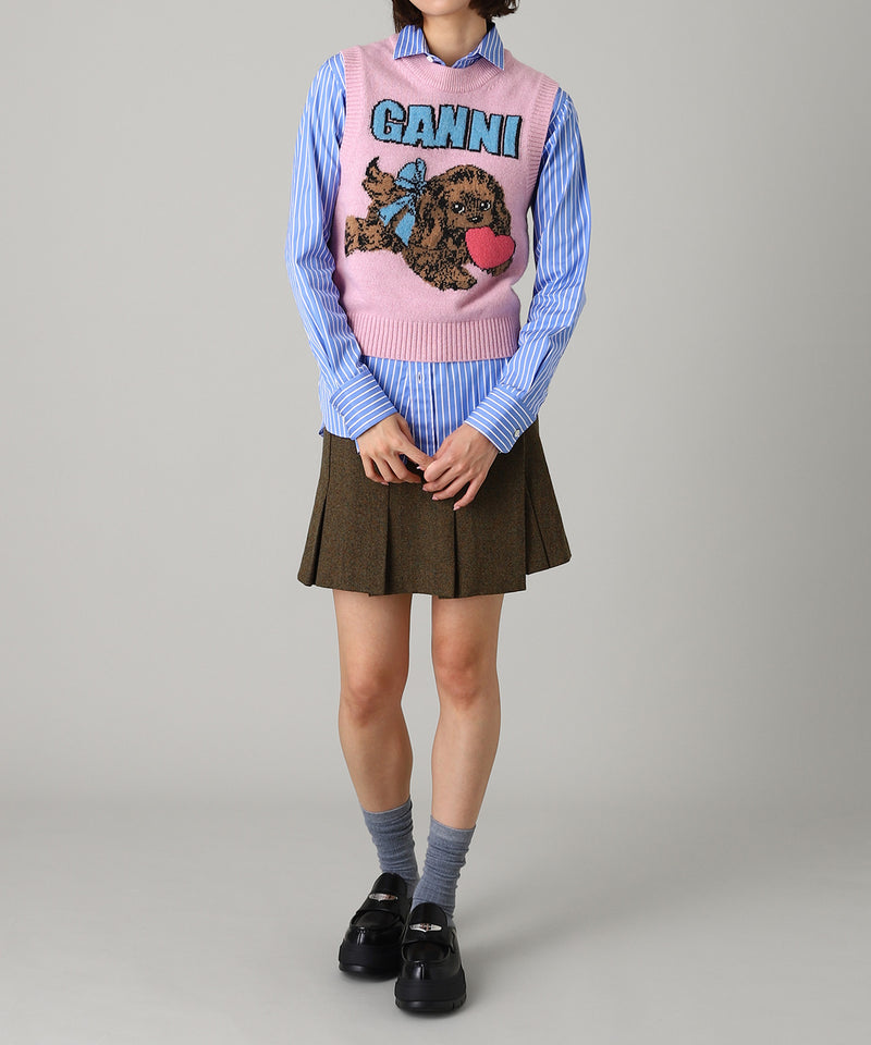 Graphic Wool Mix Pink Puppy Love Vest-GANNI-Forget-me-nots Online Store