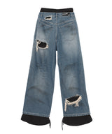 Double Denim Track Pants-LOADINGROOM-Forget-me-nots Online Store