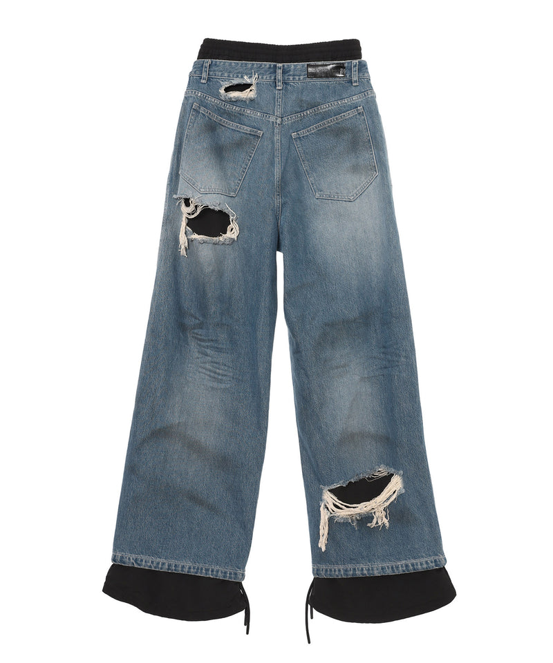 Double Denim Track Pants-LOADINGROOM-Forget-me-nots Online Store