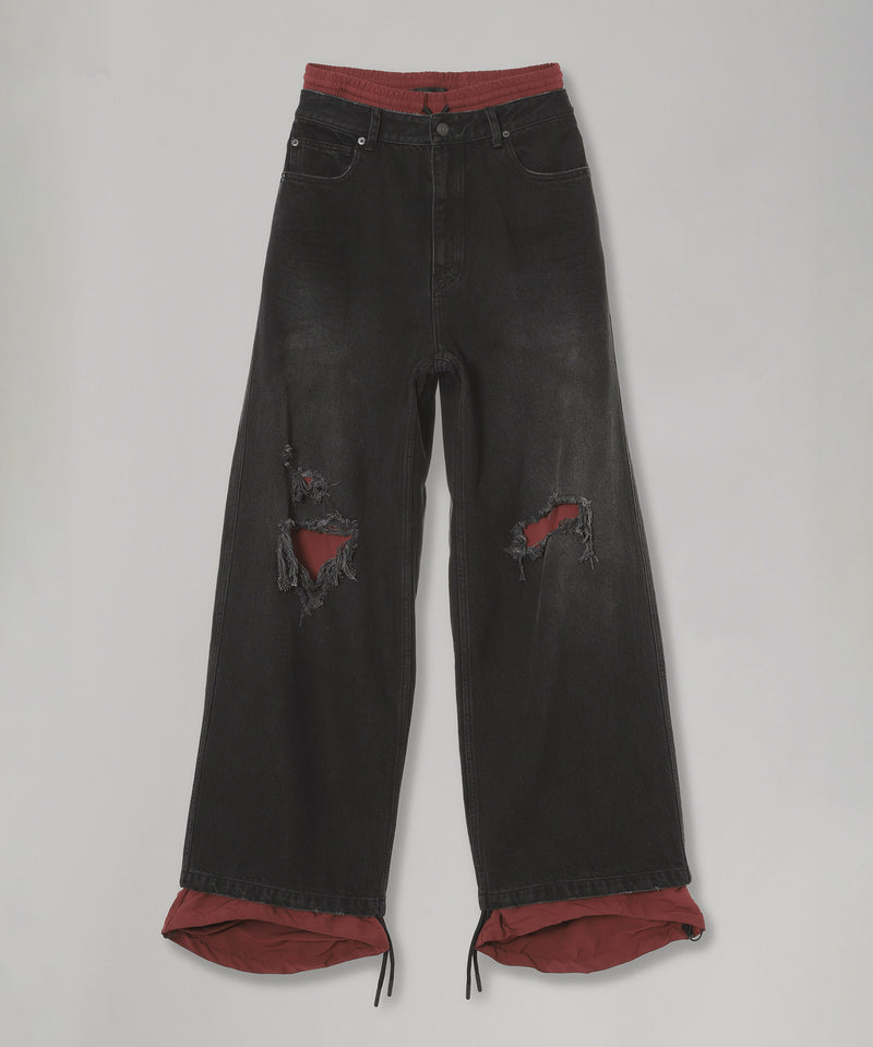 Double Denim Track Pants-LOADINGROOM-Forget-me-nots Online Store