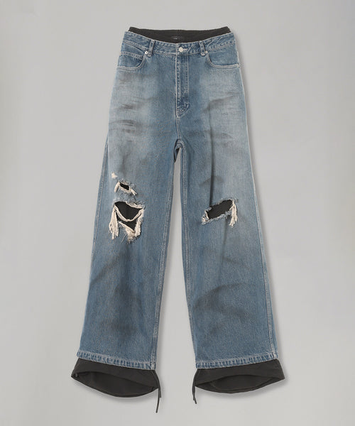Double Denim Track Pants-LOADINGROOM-Forget-me-nots Online Store