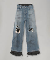Double Denim Track Pants-LOADINGROOM-Forget-me-nots Online Store