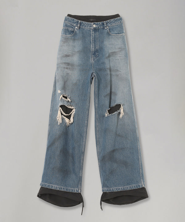 Double Denim Track Pants-LOADINGROOM-Forget-me-nots Online Store