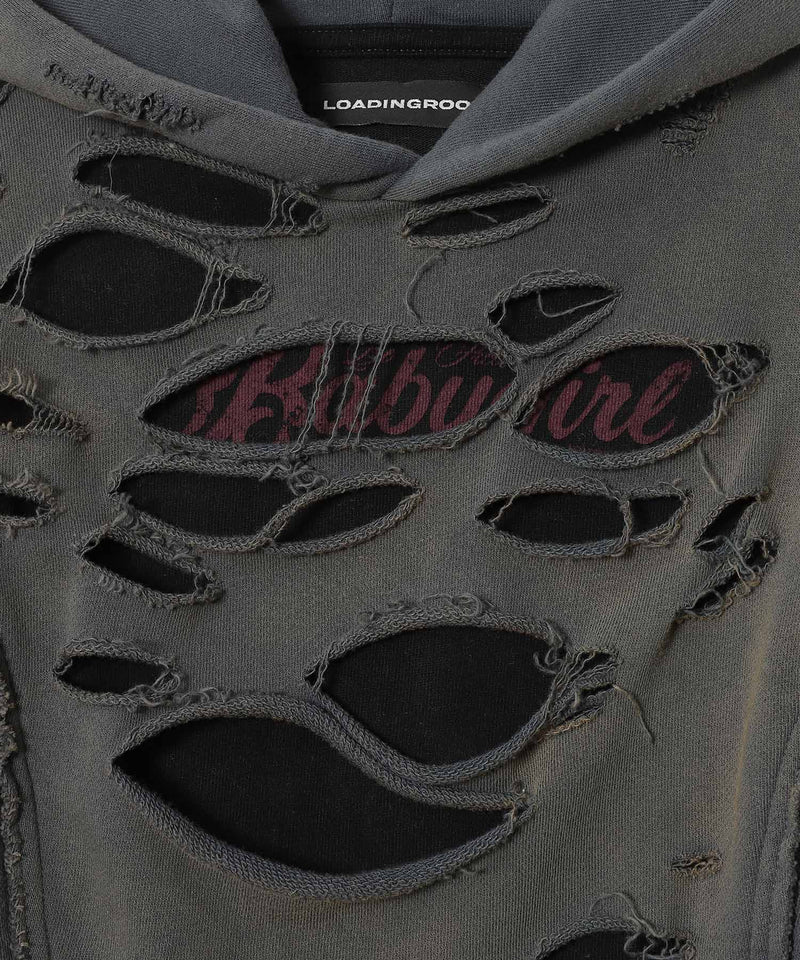 Damaged Overlay Hoodie-LOADINGROOM-Forget-me-nots Online Store