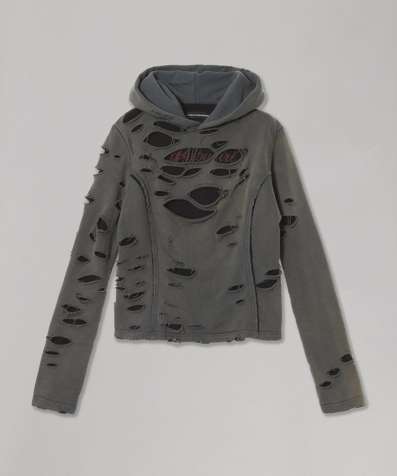 Damaged Overlay Hoodie-LOADINGROOM-Forget-me-nots Online Store