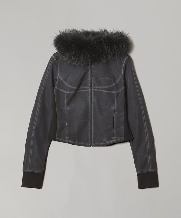 Fur Hoodie Zip Jacket-LOADINGROOM-Forget-me-nots Online Store