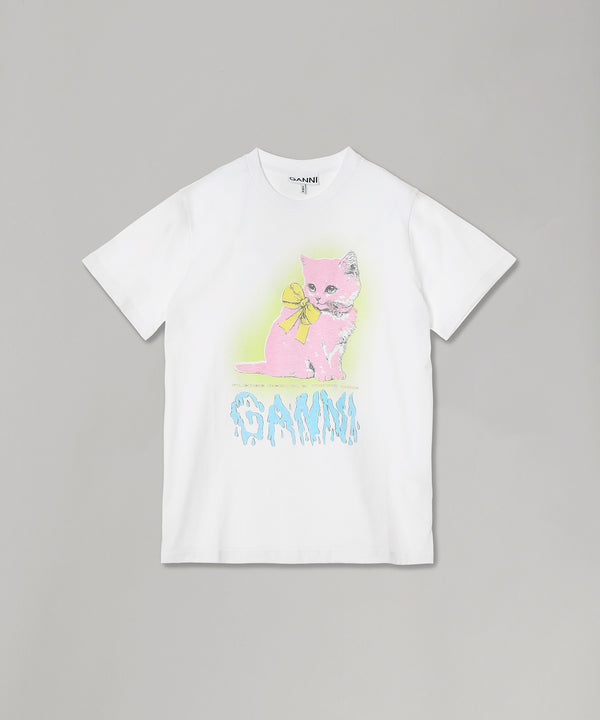 Basic Cotton Jersey Neon Kitty T-Shirt-GANNI-Forget-me-nots Online Store