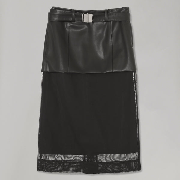 TOGA PULLA / スカート/38/ポリエステル/ブラック/TP52-FG218 トーガプルラ(TOGA PULLA)｜Leather Mesh Skirt｜Forget-me-nots